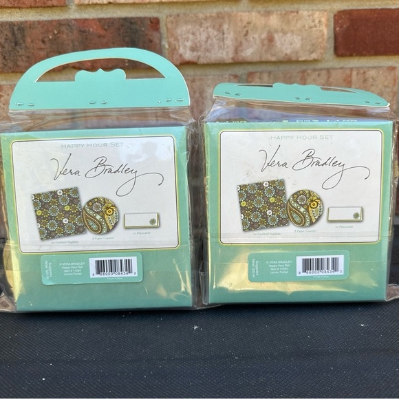 Vera Bradley 2 Happy Hour Sets Lemon Parfait New Napkins Coasters Place-cards - Picture 4 of 6